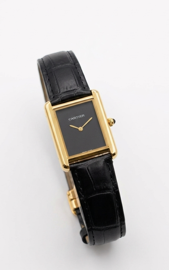 Cartier Tank Style Luxury Square Dial Watch – Black Roman Dial Leather Strap